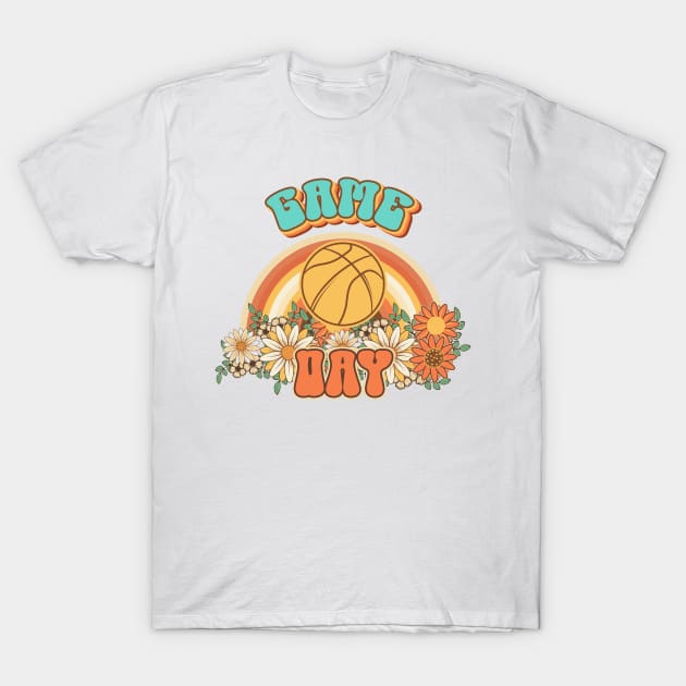 Groovy Basketball mom Retro game day gift for funny mother Vintage floral pattern T-Shirt by HomeCoquette